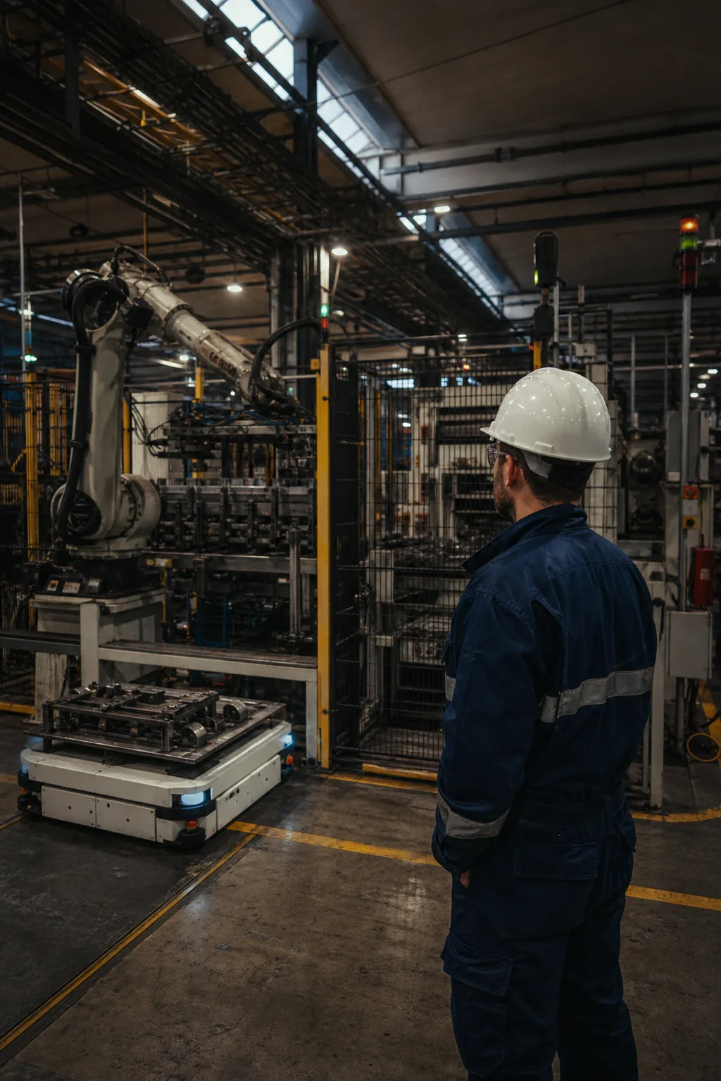 Realistic connected factory with robots, machinery, and wireless sensing