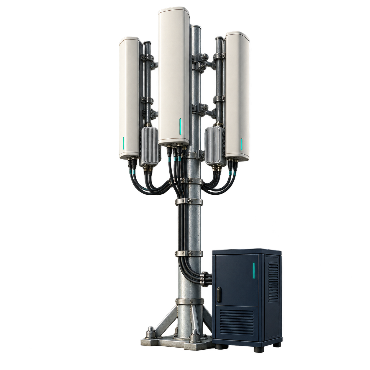 Artistic illustration of one cellular base station with a radio cabinet