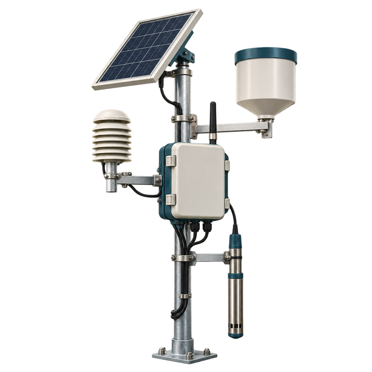 Artistic illustration of a solar-powered environmental sensor station